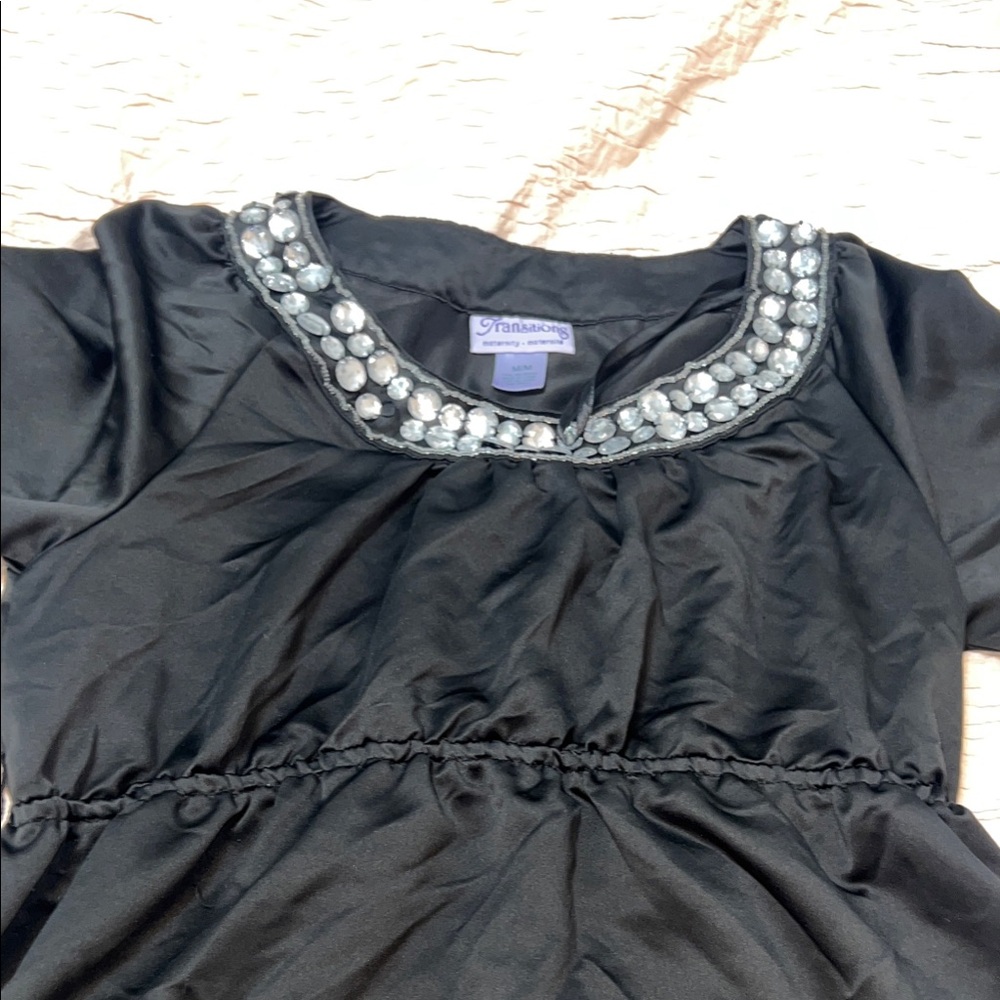 Chic Black transition maternity Blouse with Silver Details